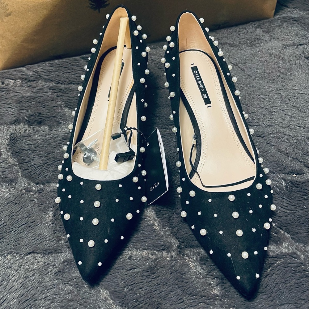 Zara Pearl Embellished Heels size 7.5/38 M